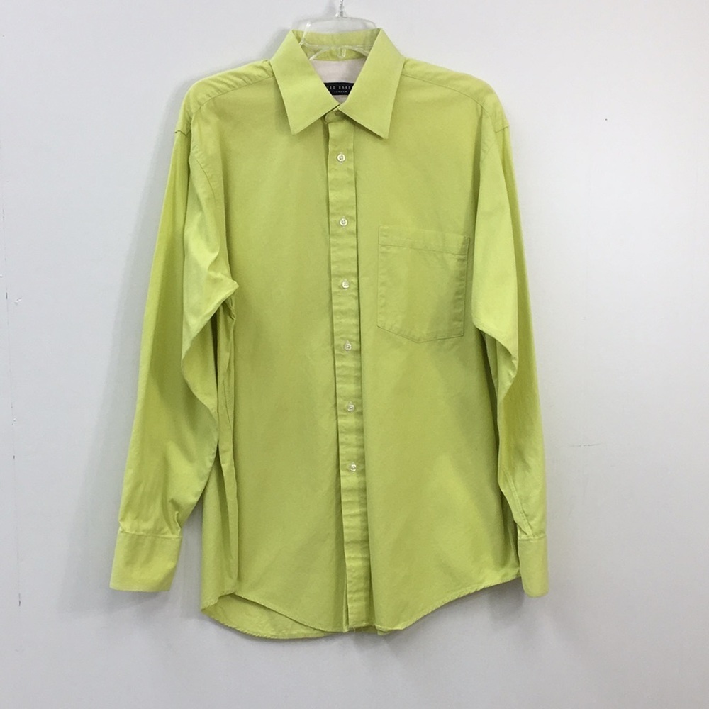 Ted Baker Long Sleeve Bright Neon Green Formal Button Down Shirt Size M GOOD